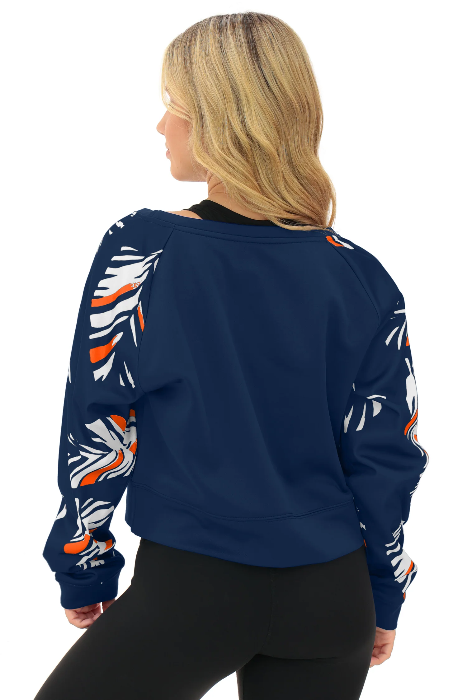 Zubaz NFL   Women's Script 3 Color Leaf Boatneck Raglan Crew, DENVER BRONCOS - Image 7