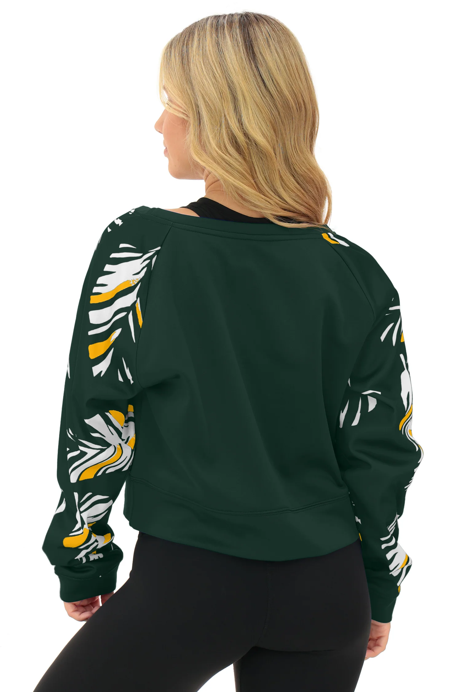 Zubaz NFL Women's Script 3 Color Leaf Boatneck Raglan Crew, GREEN BAY PACKERS - Image 12