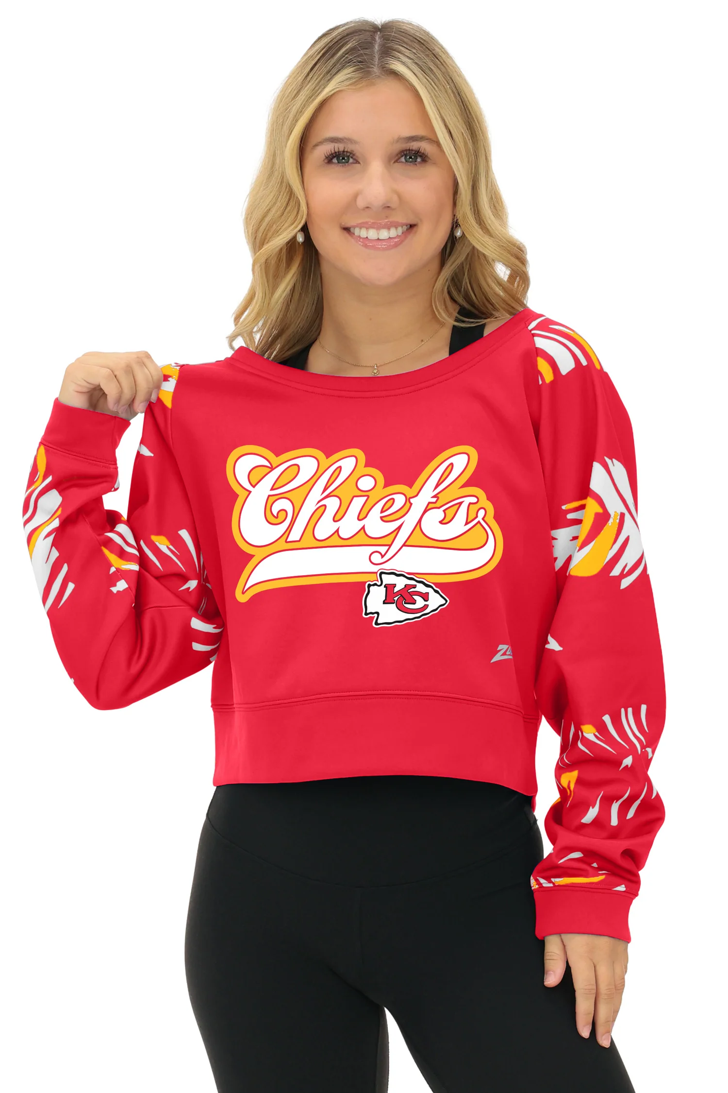Zubaz NFL Women's Script 3 Color Leaf Boatneck Raglan Crew, KANSAS CITY CHIEFS - Image 16