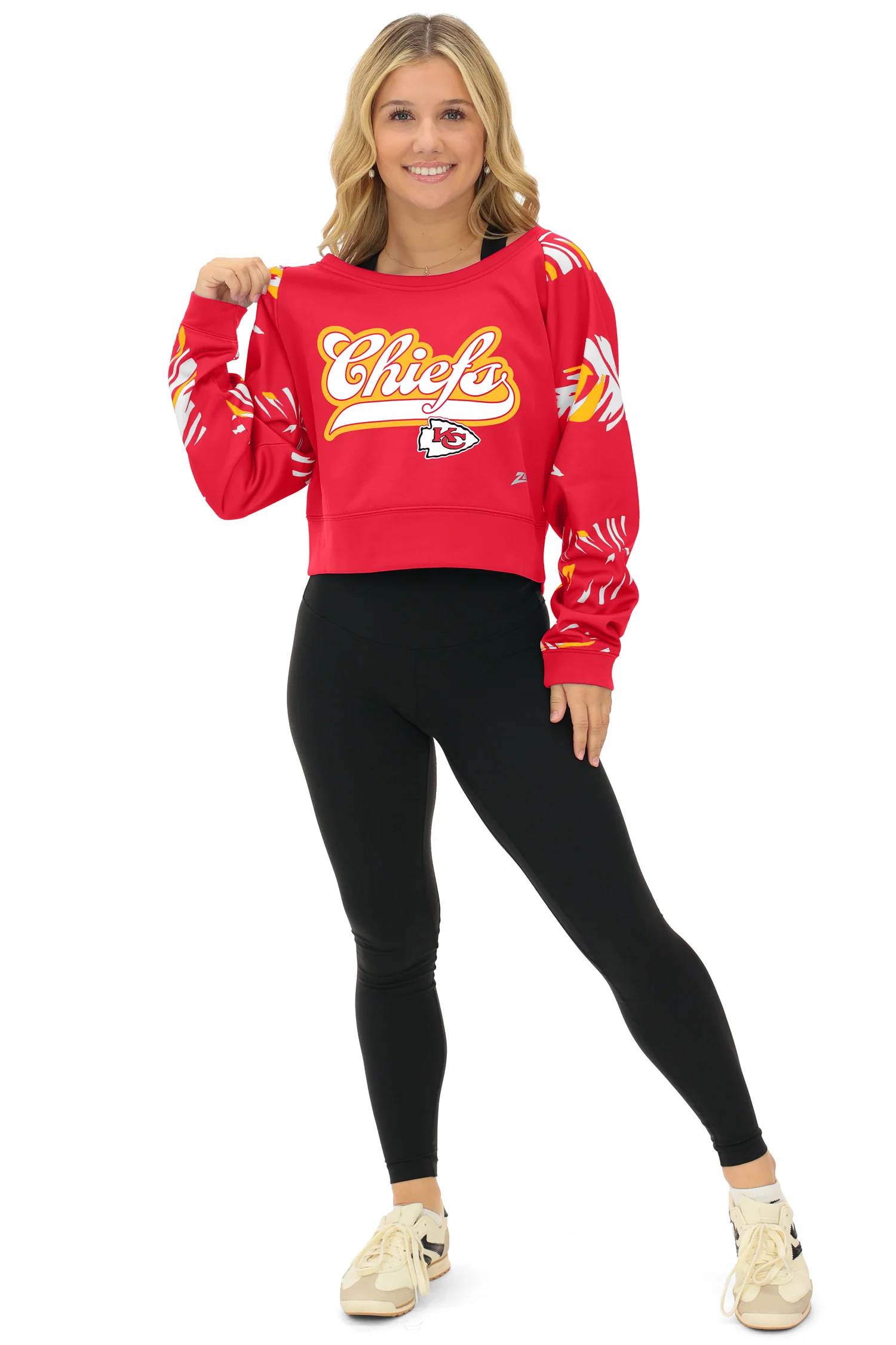 Zubaz NFL Women's Script 3 Color Leaf Boatneck Raglan Crew, KANSAS CITY CHIEFS - Image 23
