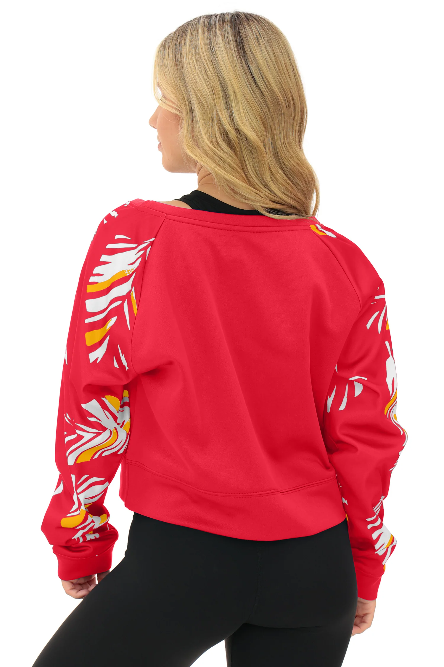 Zubaz NFL Women's Script 3 Color Leaf Boatneck Raglan Crew, KANSAS CITY CHIEFS - Image 37