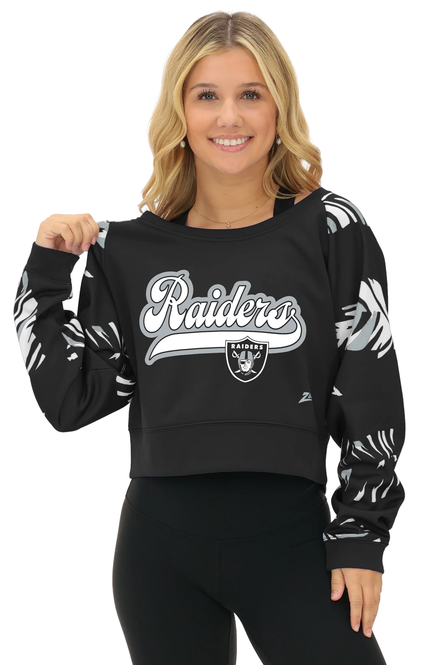 Zubaz NFL Women's Script 3 Color Leaf Boatneck Raglan Crew, LAS VEGAS RAIDERS - Image 31