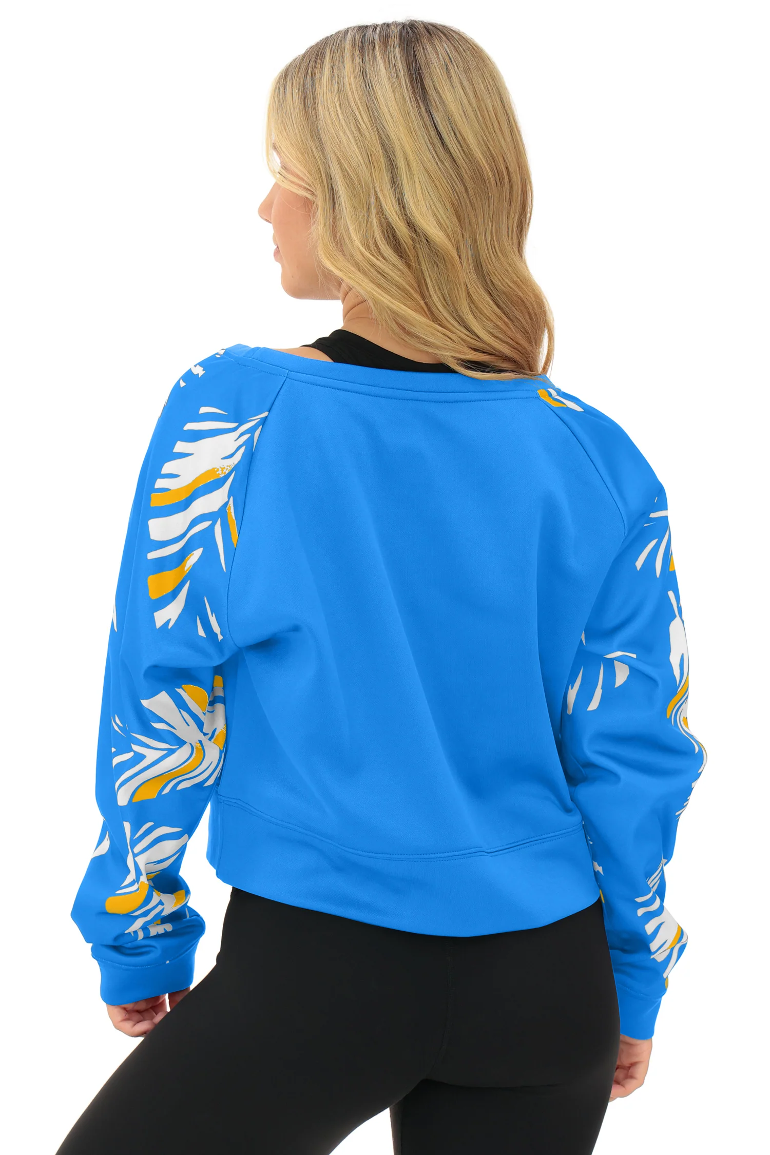 Zubaz NFL Women's Script 3 Color Leaf Boatneck Raglan Crew, LOS ANGELES CHARGERS - Image 3