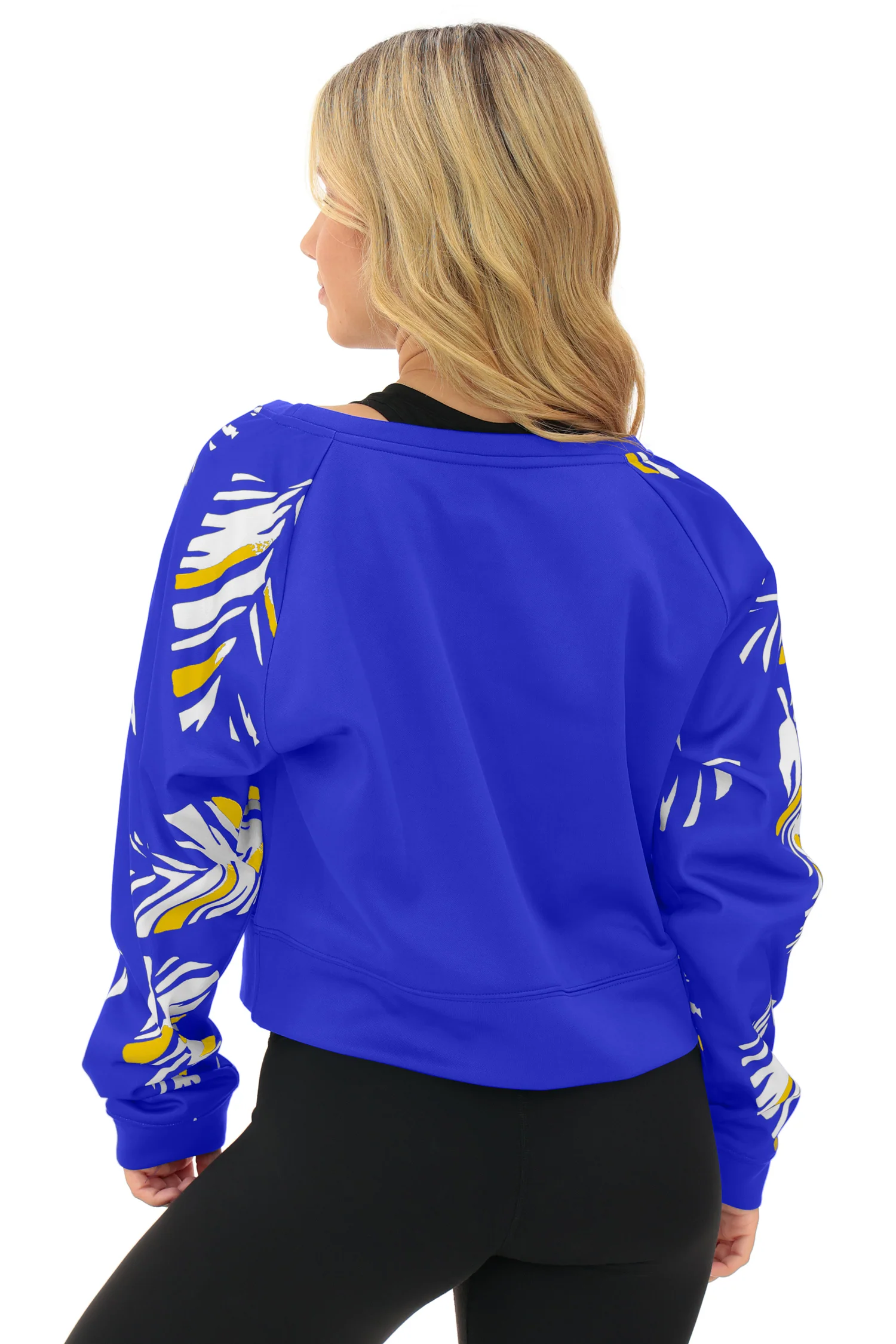 Zubaz NFL Women's Script 3 Color Leaf Boatneck Raglan Crew, LOS ANGELES RAMS - Image 7