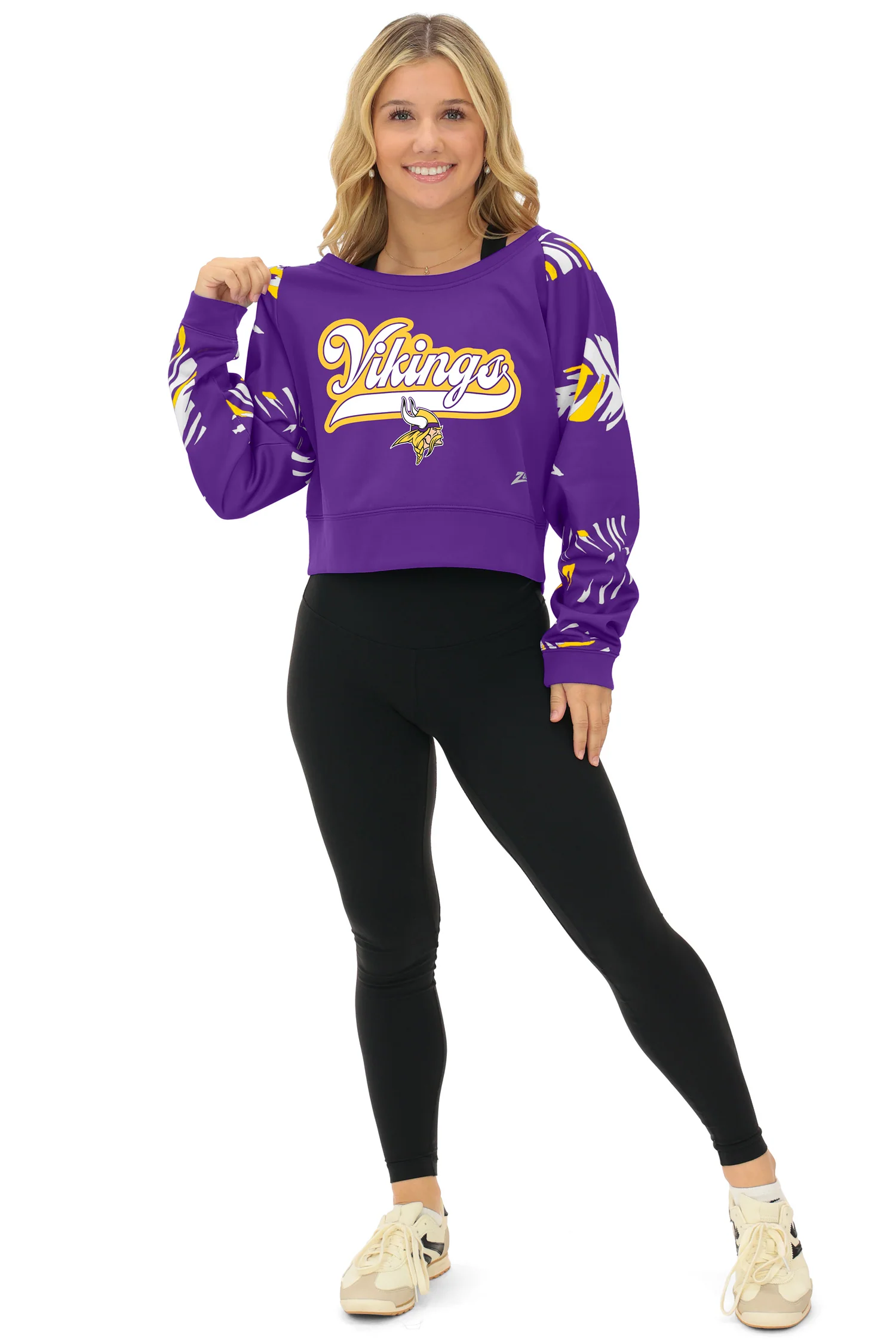 Zubaz NFL   Women's Script 3 Color Leaf Boatneck Raglan Crew, MINNESOTA VIKINGS - Image 23