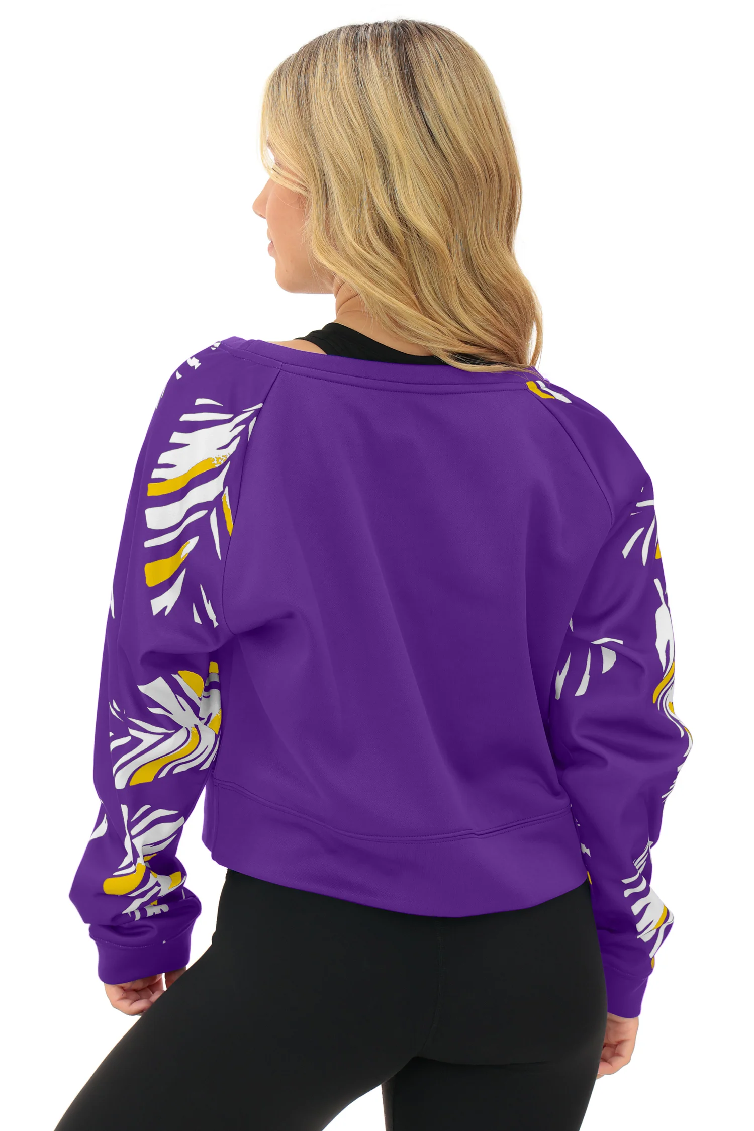 Zubaz NFL   Women's Script 3 Color Leaf Boatneck Raglan Crew, MINNESOTA VIKINGS - Image 3