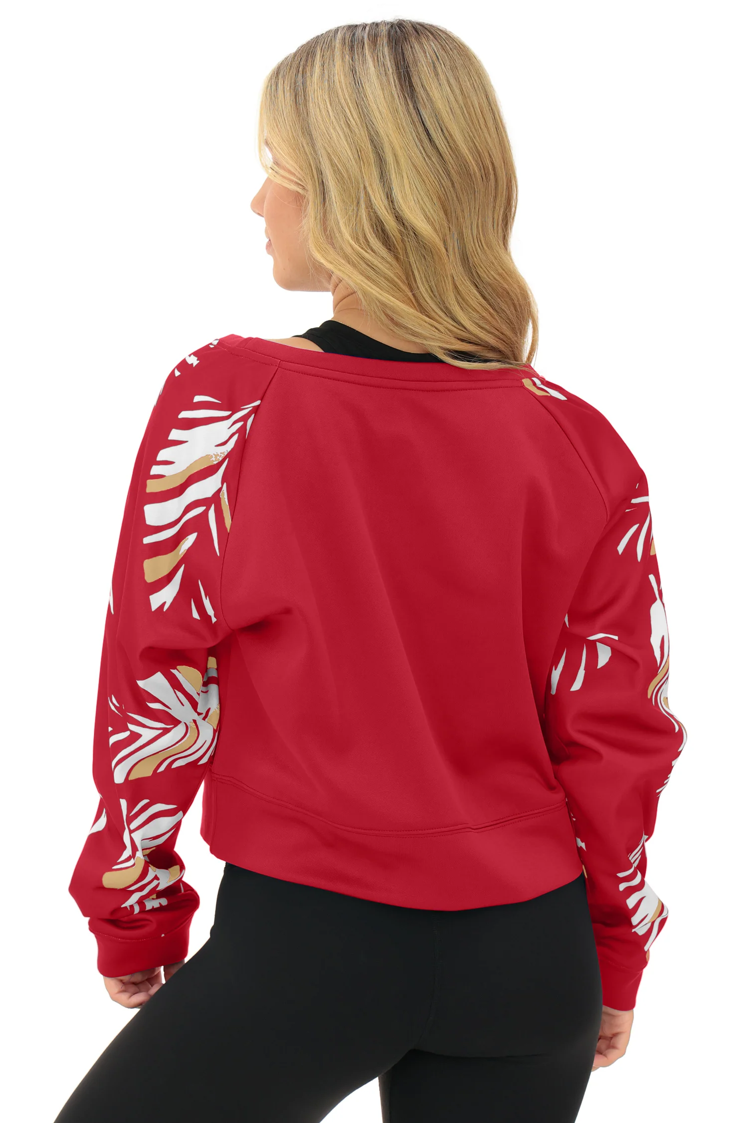 Zubaz NFL Women's Script 3 Color Leaf Boatneck Raglan Crew, SAN FRANCISCO 49ERS - Image 37