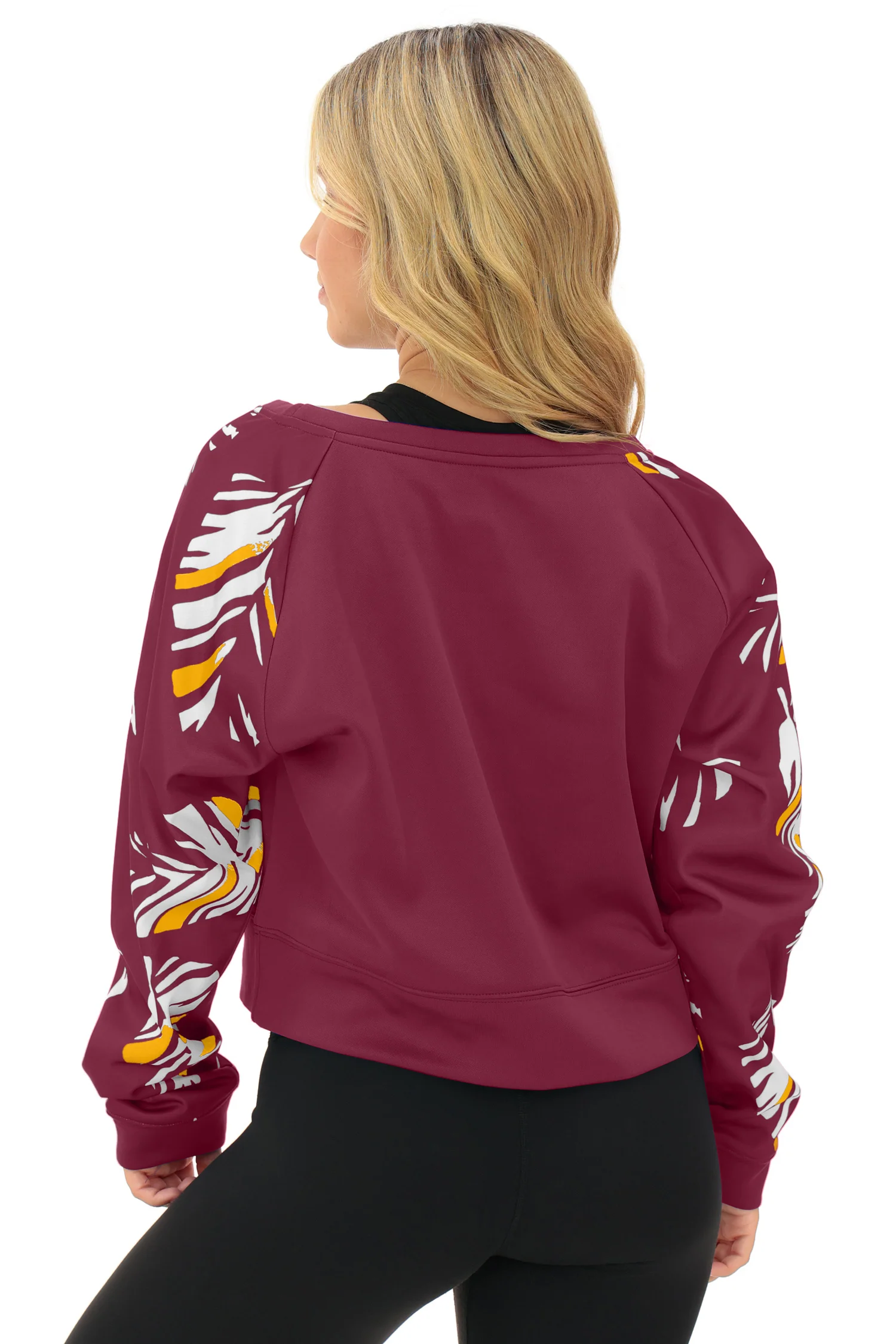 Zubaz NFL Women's Script 3 Color Leaf Boatneck Raglan Crew, WASHINGTON COMMANDERS - Image 17