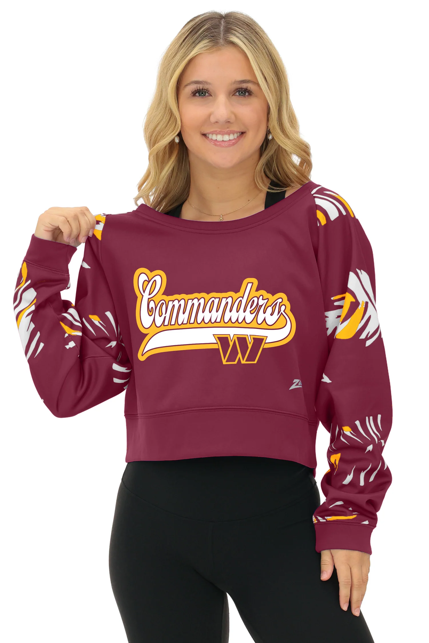 Zubaz NFL Women's Script 3 Color Leaf Boatneck Raglan Crew, WASHINGTON COMMANDERS - Image 26