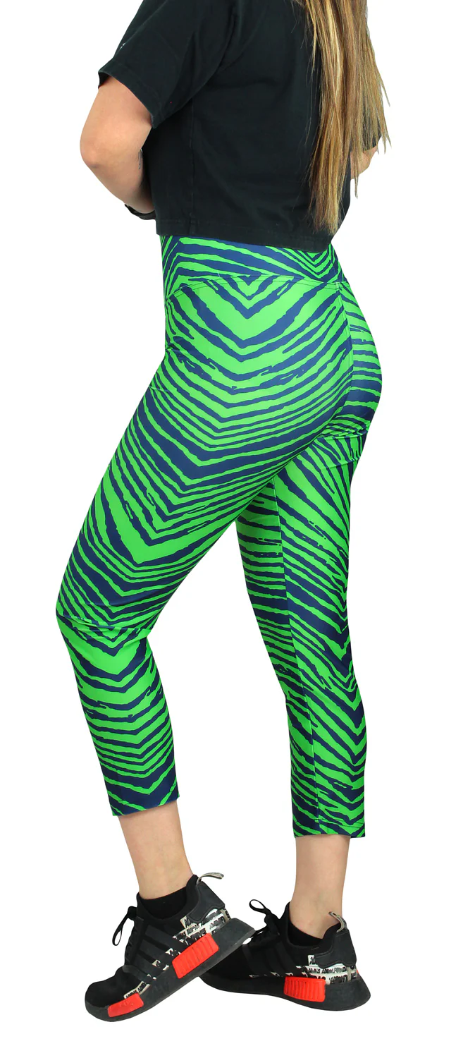 Zubaz NFL Women's Seattle Seahawks 2 Color Zebra Print Capri Legging - Image 2