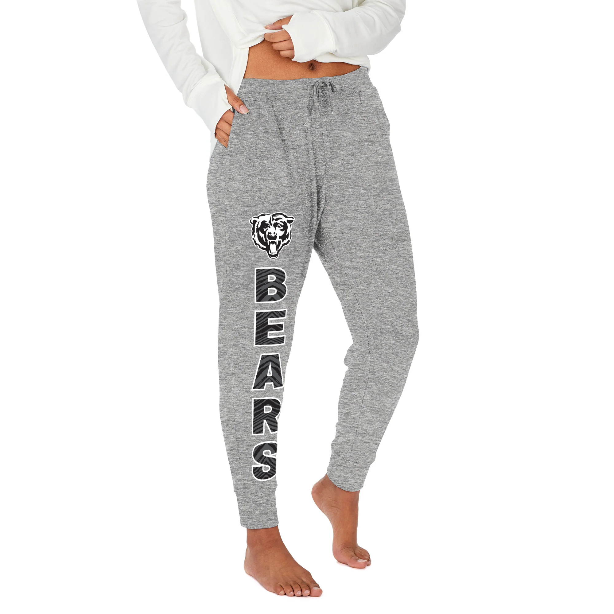Zubaz NFL Women's Stacked Text Soft Marled Gray Jogger, Chicago Bears