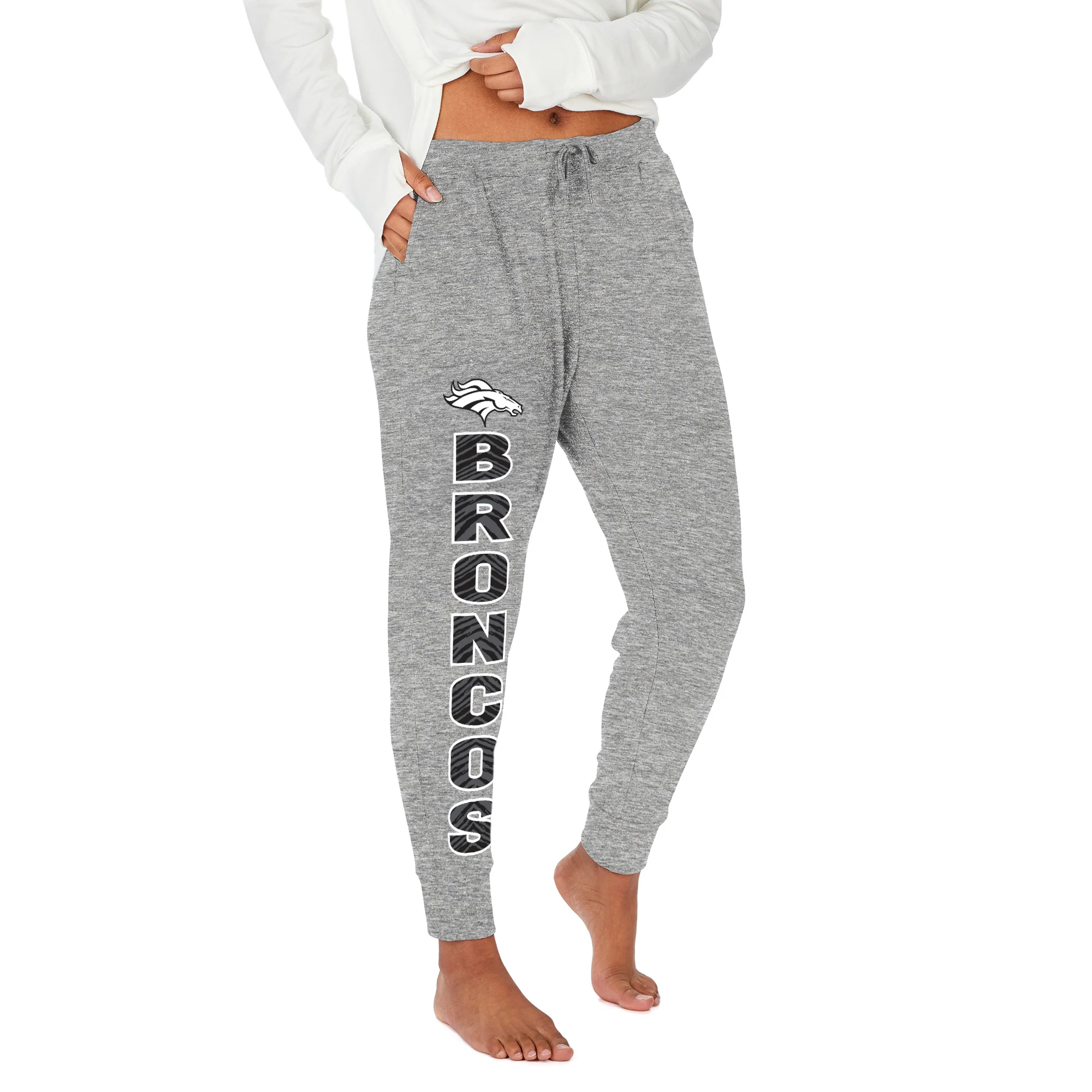 Zubaz NFL Women's Stacked Text Soft Marled Gray Jogger, Denver Broncos - Image 12