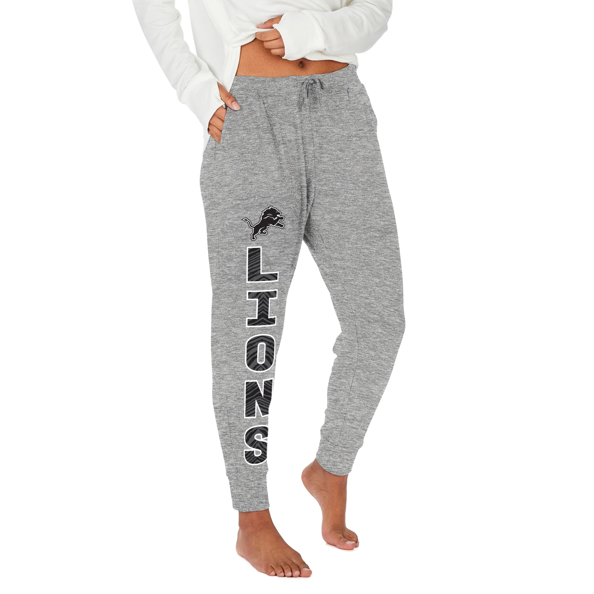 Zubaz NFL Women's Stacked Text Soft Marled Gray Jogger, Detroit Lions - Image 10