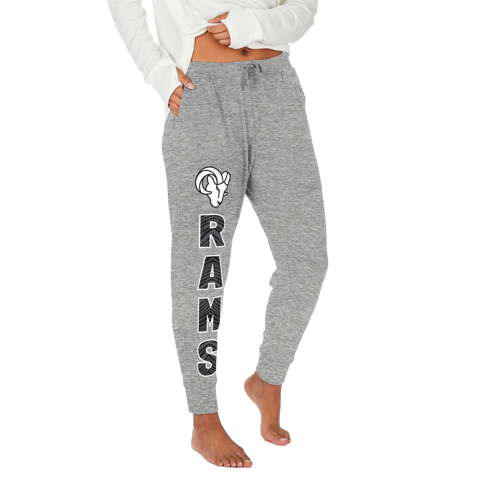 Zubaz NFL Women's Stacked Text Soft Marled Gray Jogger, Los Angeles Rams - Image 12