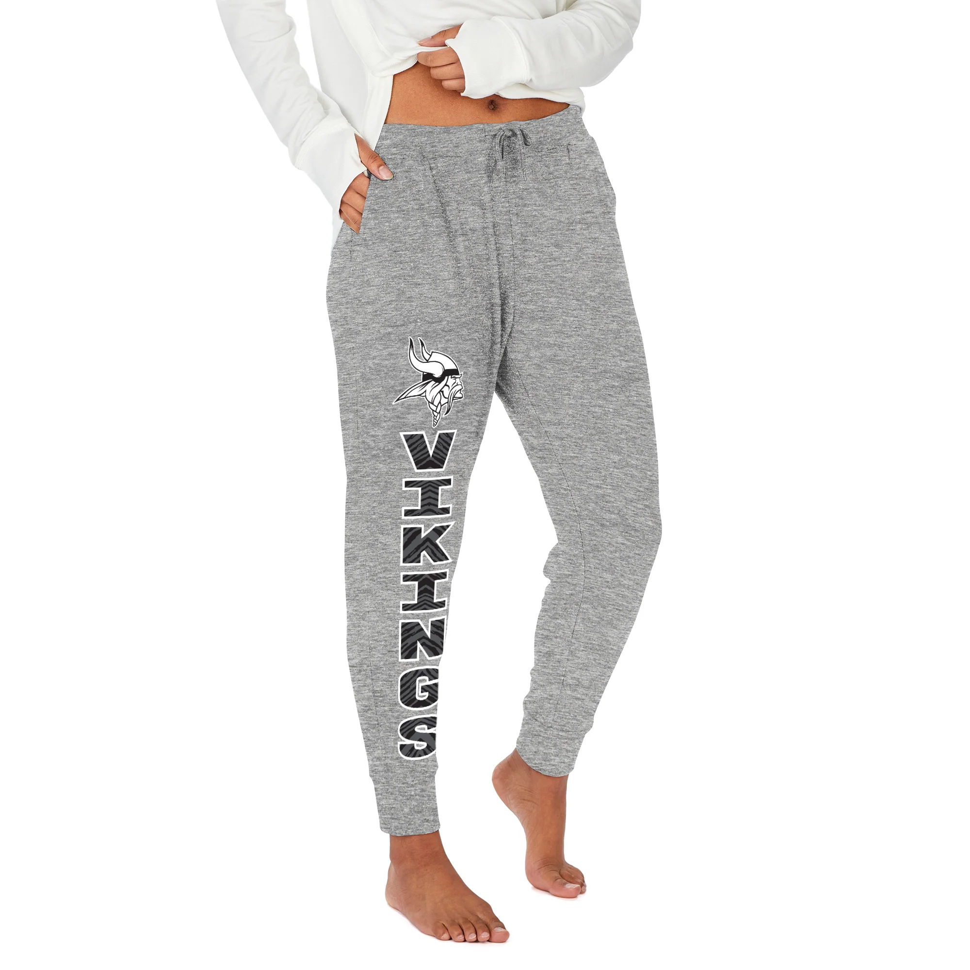 Zubaz NFL Women's Stacked Text Soft Marled Gray Jogger, Minnesota Vikings - Image 10