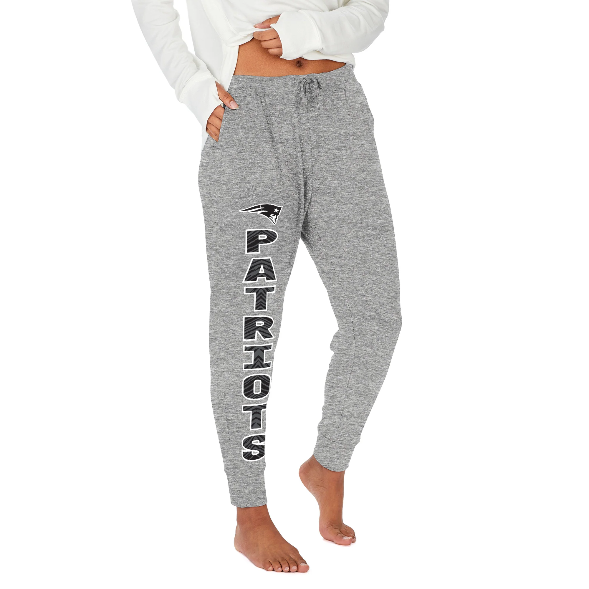 Zubaz NFL Women's Stacked Text Soft Marled Gray Jogger, New England Patriots - Image 8