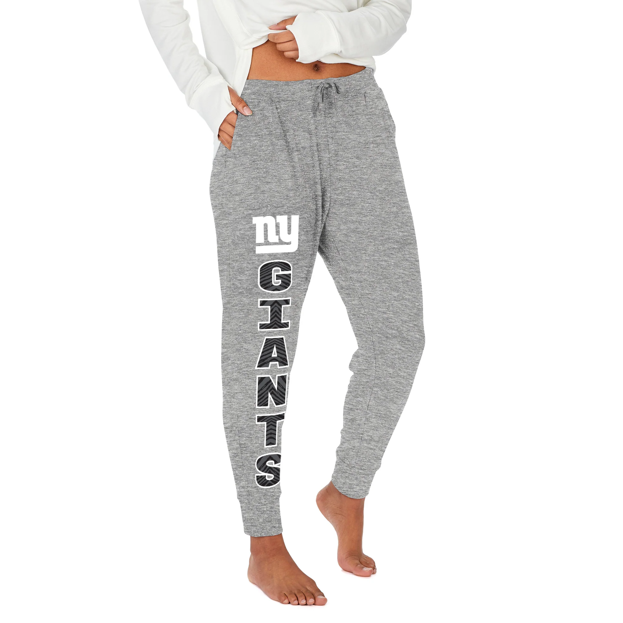 Zubaz NFL Women's Stacked Text Soft Marled Gray Jogger, New York Giants - Image 16