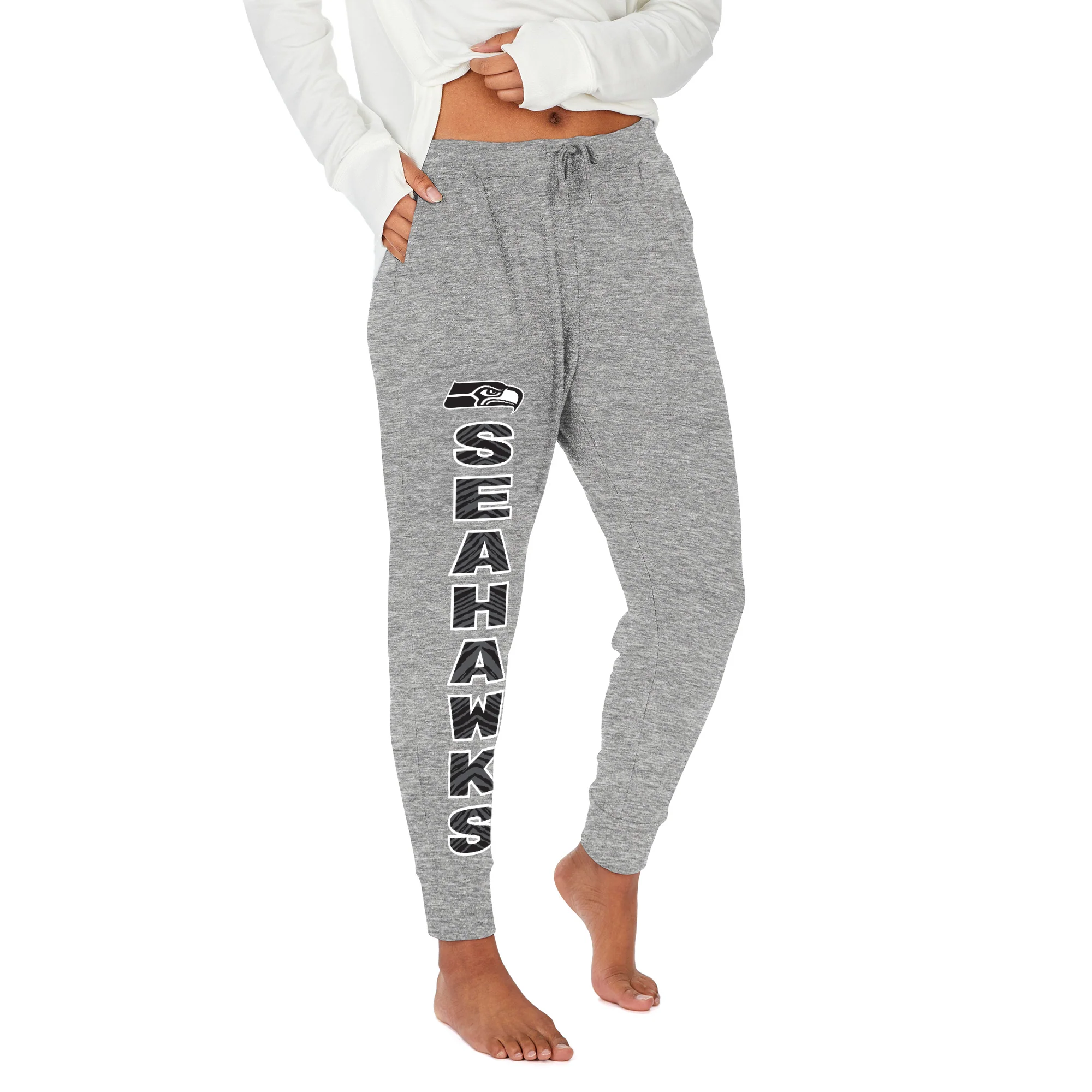 Zubaz NFL Women's Stacked Text Soft Marled Gray Jogger, Seattle Seahawks - Image 8