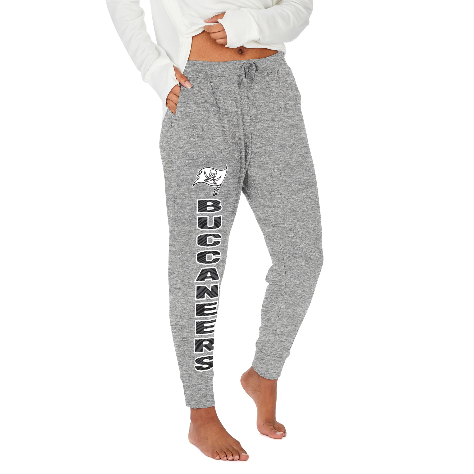 Zubaz NFL Women's Stacked Text Soft Marled Gray Jogger, Tampa Bay Buccaneers
