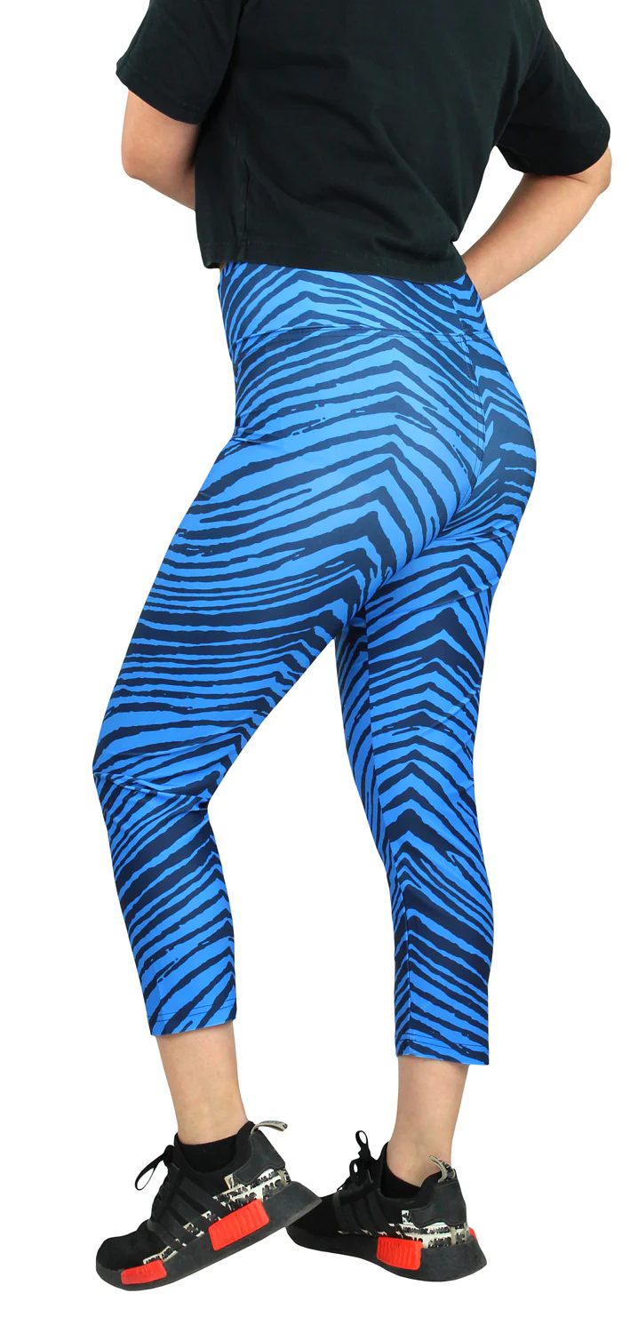 Zubaz NFL Women's Tennessee Titans 2 Color Zebra Print Capri Legging - Image 2