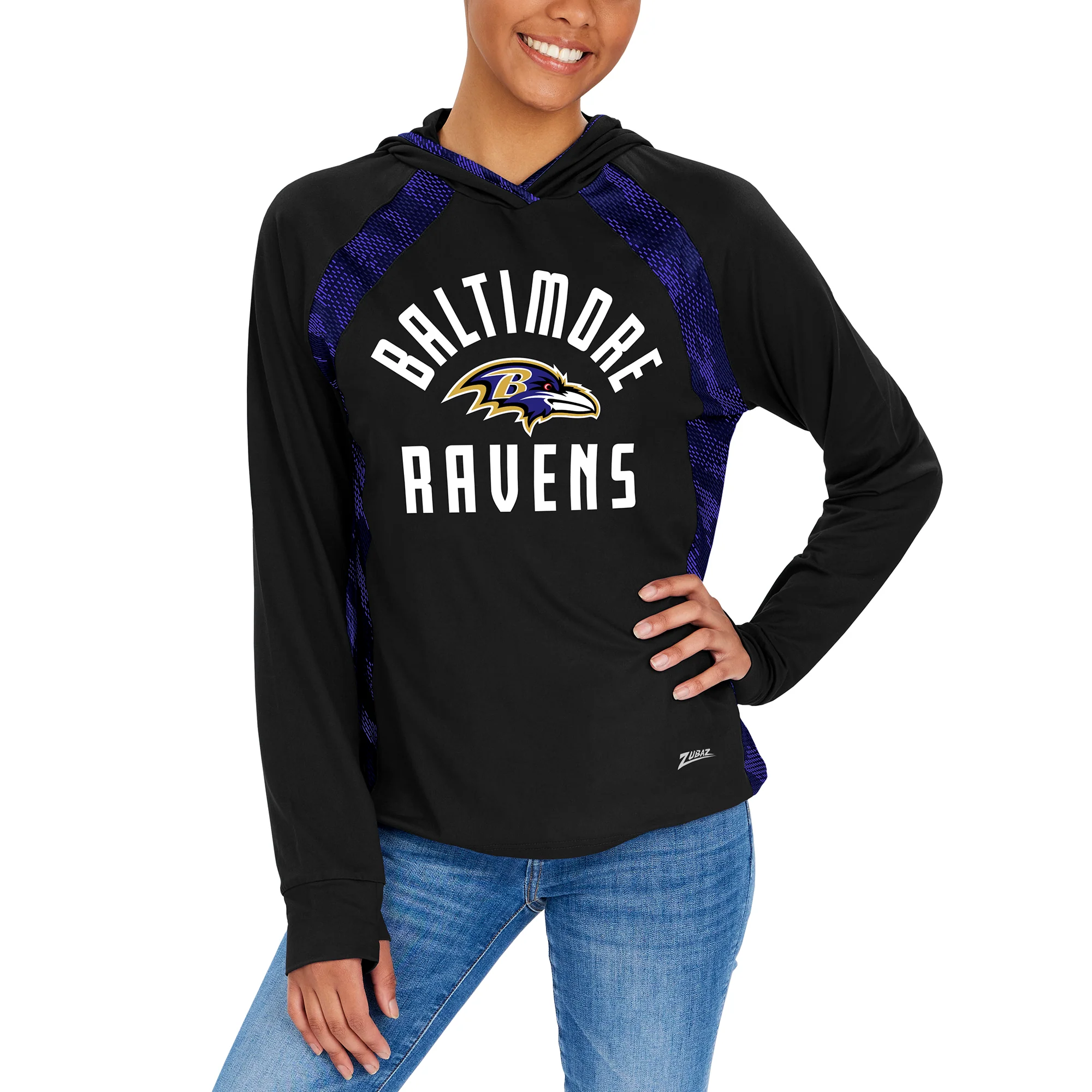 Zubaz NFL Women's Viper Accent Elevated Lightweight Hoodie, BALTIMORE RAVENS - Image 2