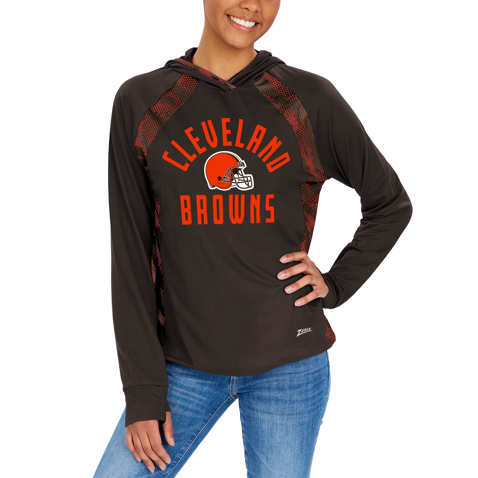 Zubaz NFL  Women's Viper Accent Elevated Lightweight Hoodie, CLEVELAND BROWNS - Image 2