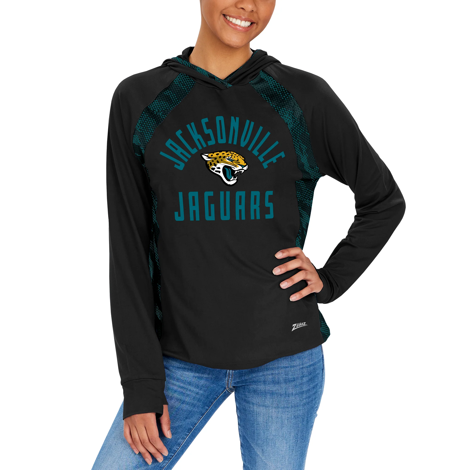 Zubaz NFL Women's Viper Accent Elevated Lightweight Hoodie, JACKSONVILLE JAGUARS