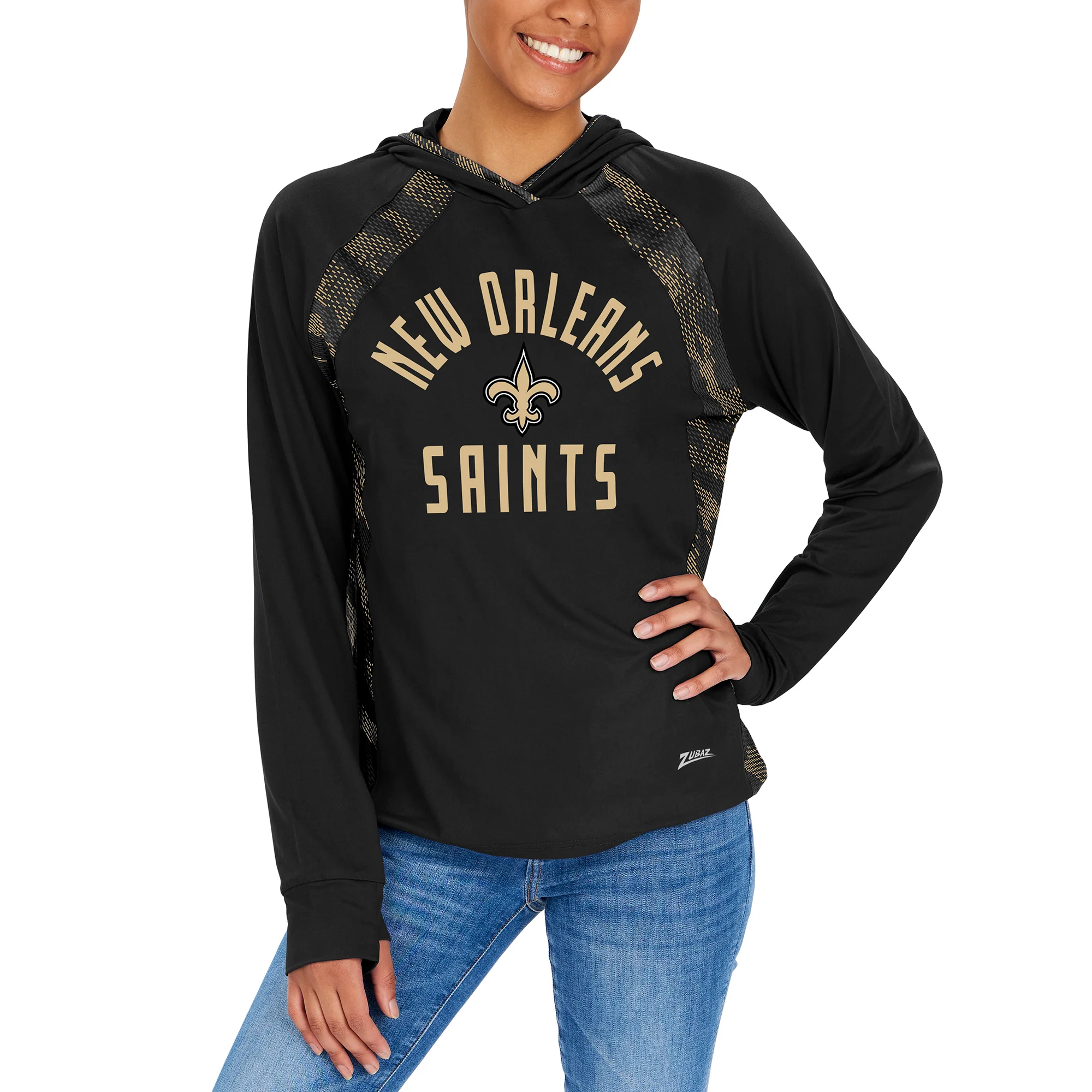 Zubaz NFL Women's Viper Accent Elevated Lightweight Hoodie, NEW ORLEANS SAINTS - Image 2