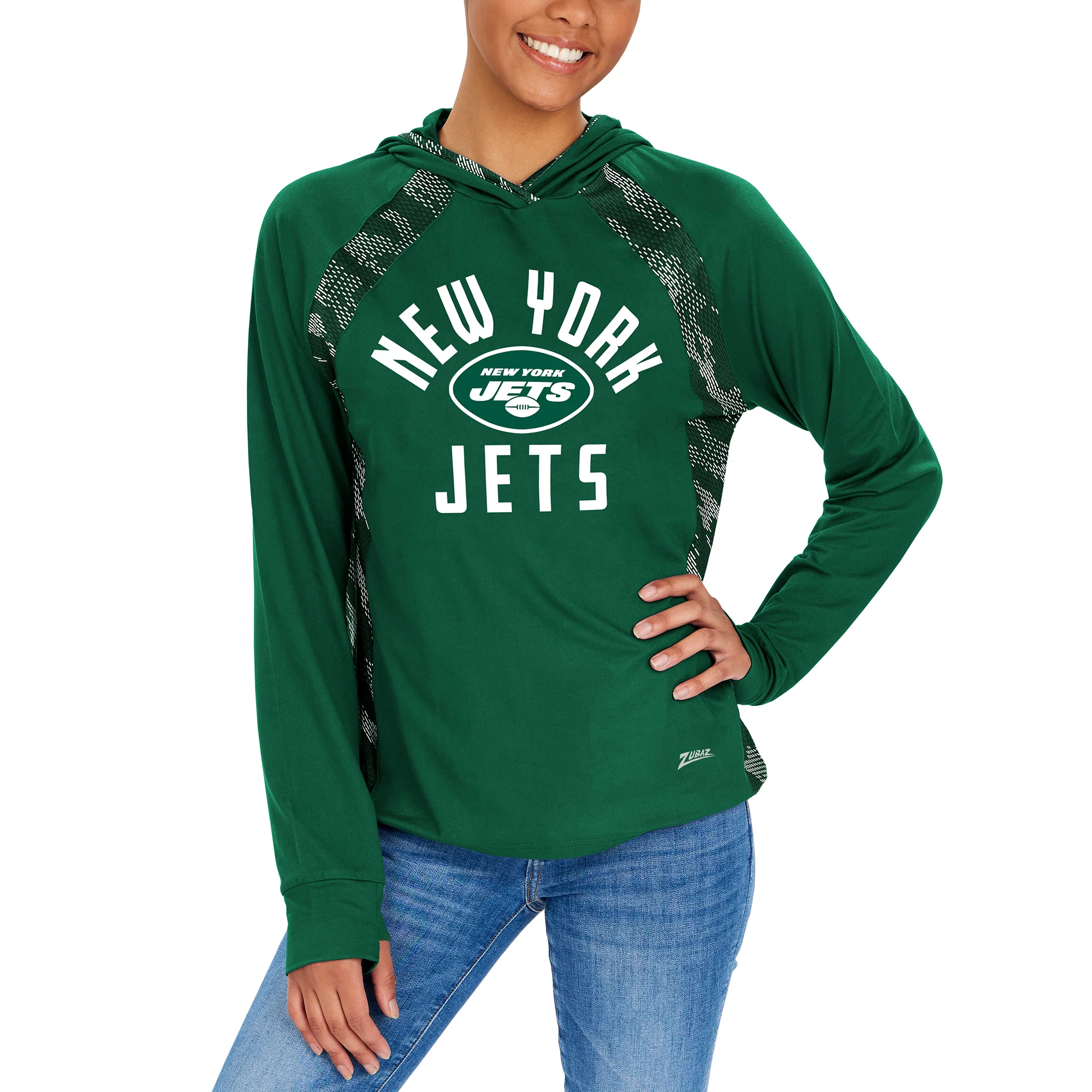 Zubaz NFL Women's Viper Accent Elevated Lightweight Hoodie, NEW YORK JETS