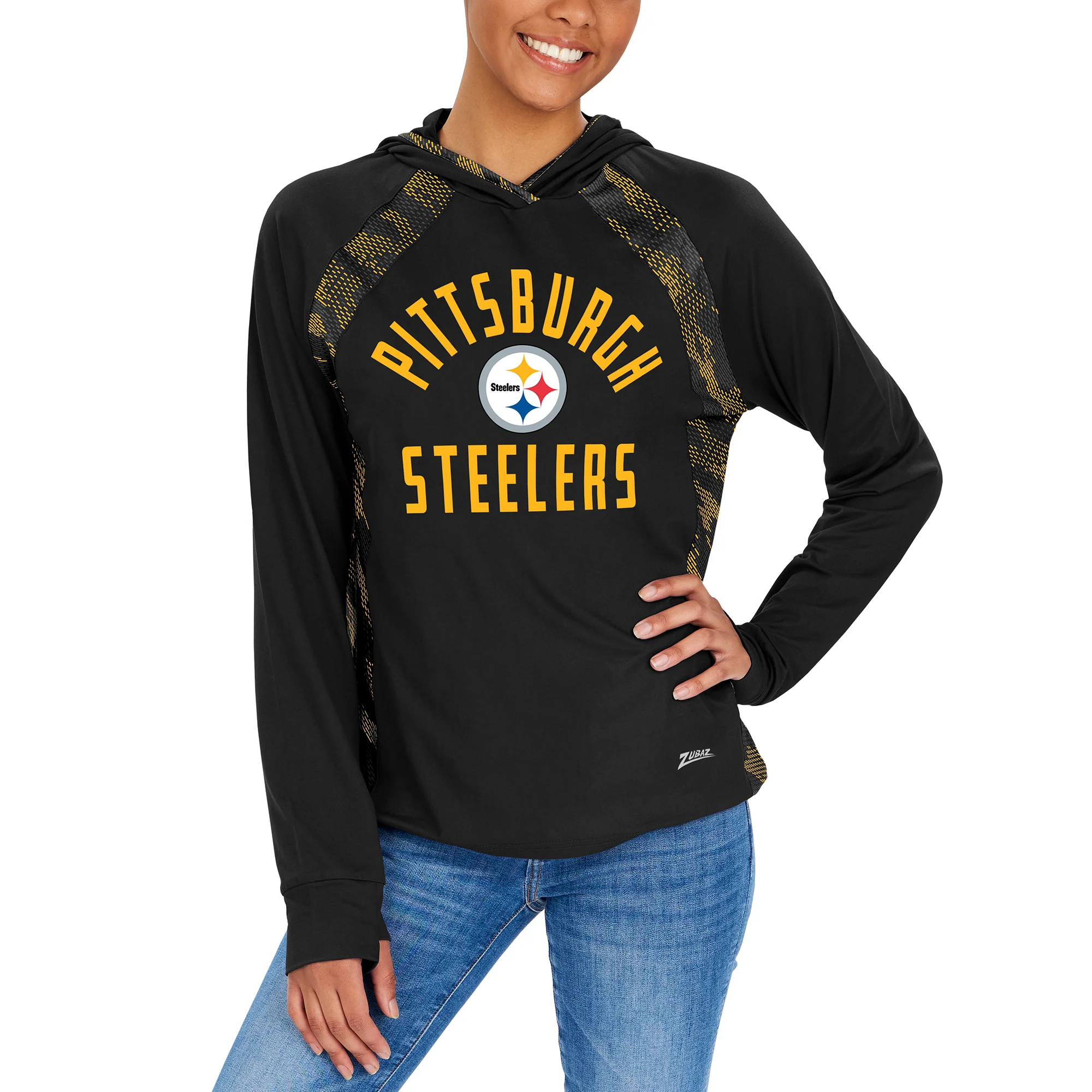 Zubaz NFL Women's Viper Accent Elevated Lightweight Hoodie, PITTSBURGH STEELERS