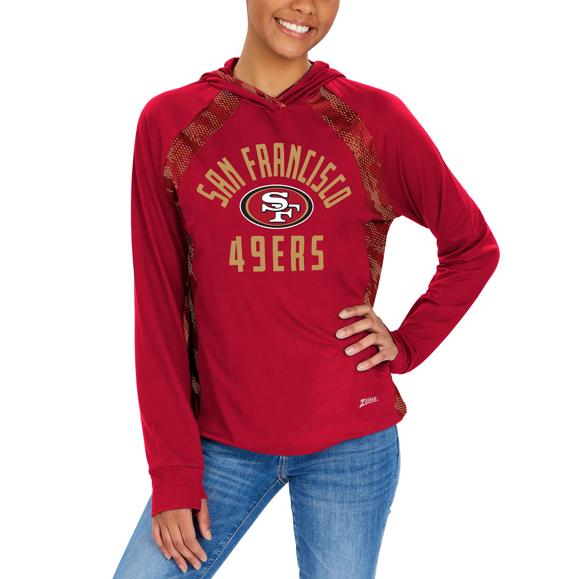 Zubaz NFL Women's Viper Accent Elevated Lightweight Hoodie, SAN FRANCISCO 49ERS - Image 2