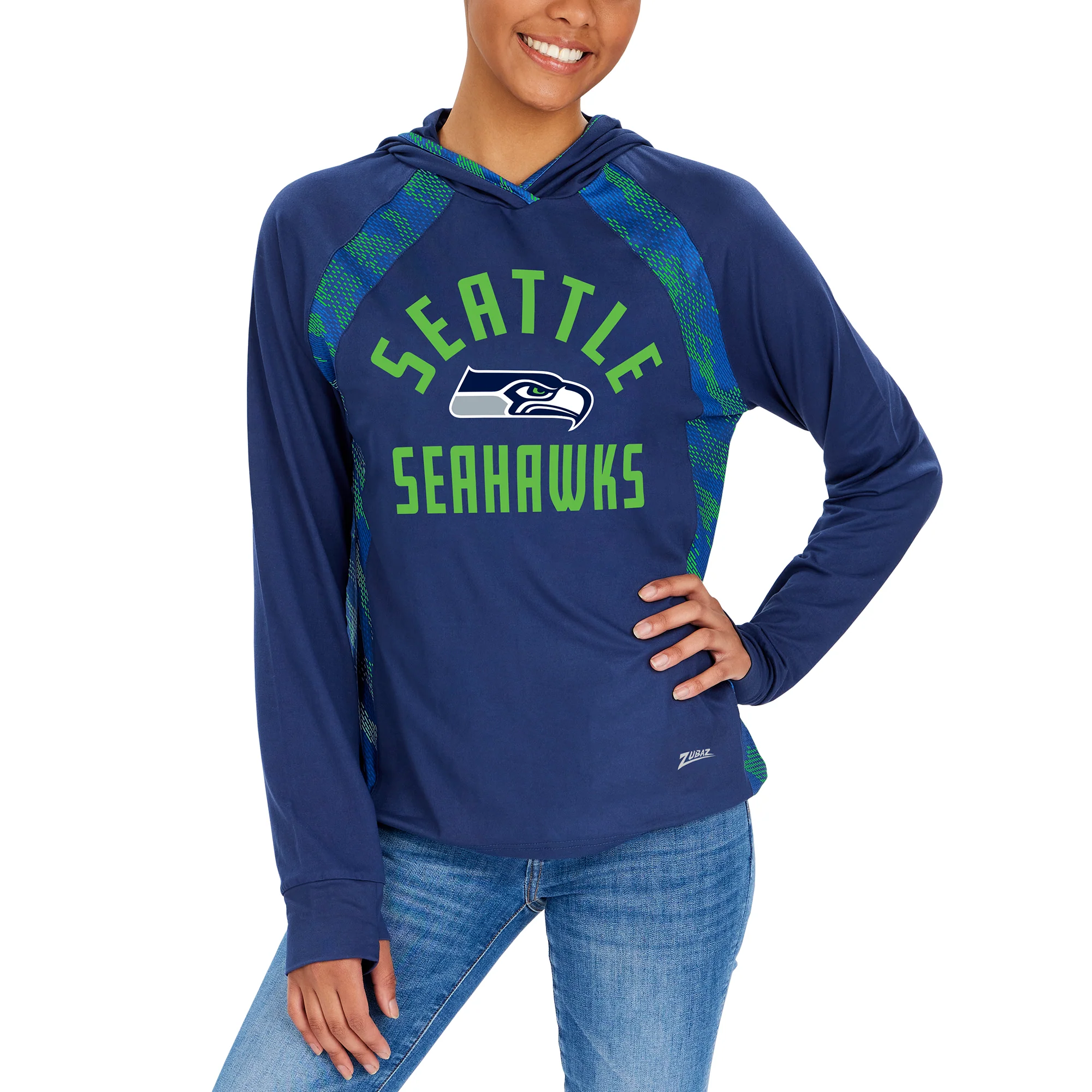 Zubaz NFL Women's Viper Accent Elevated Lightweight Hoodie, SEATTLE SEAHAWKS - Image 2
