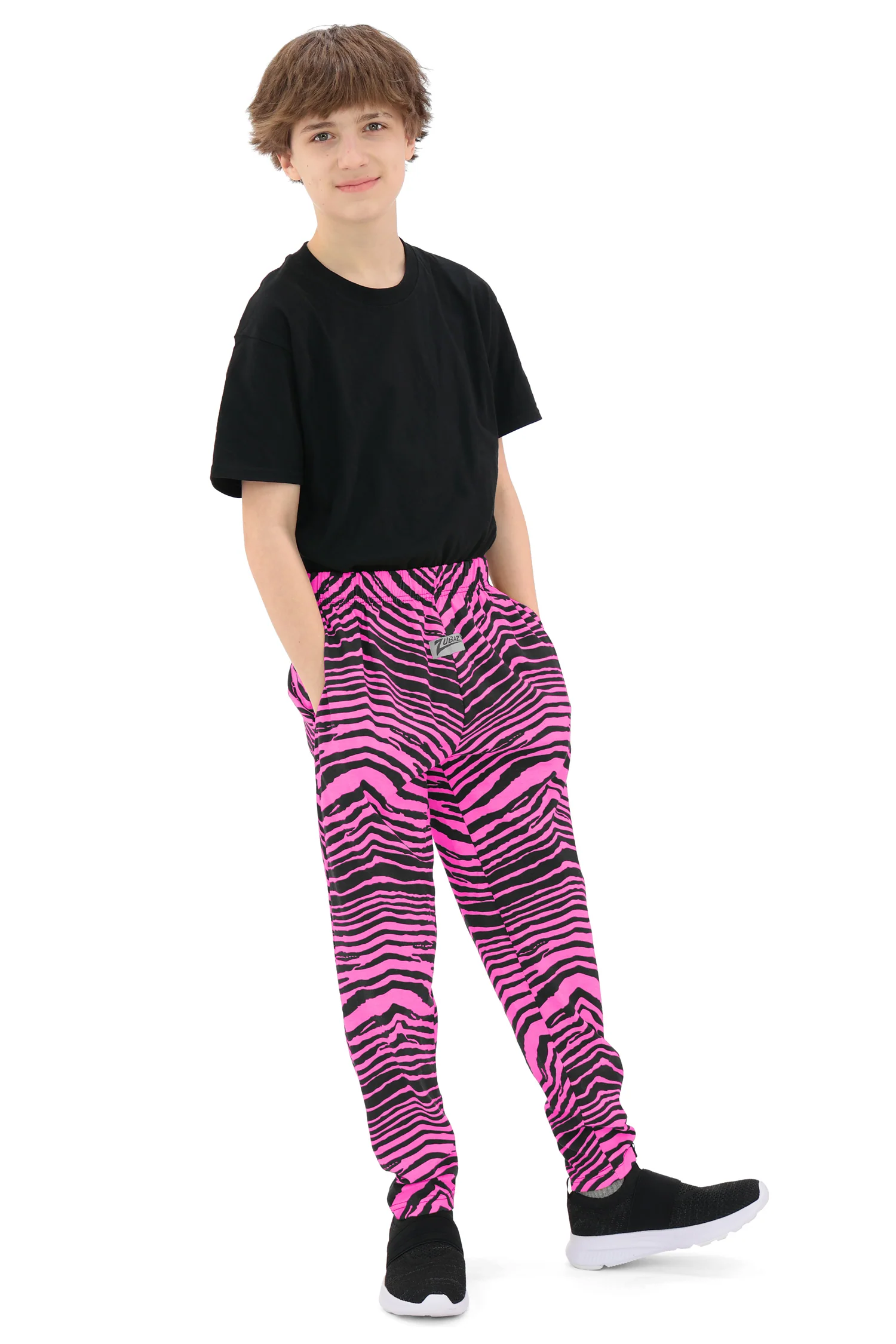 Zubaz Youth Unisex Z88 2 Color Zebra Pant, BLACK/FLUORESCENT PINK - Image 7