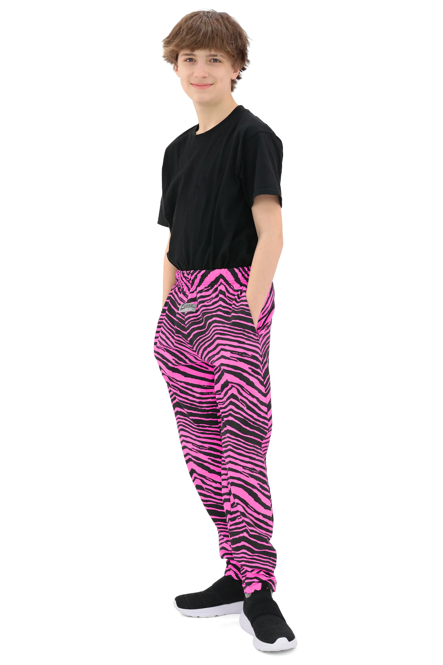 Zubaz Youth Unisex Z88 2 Color Zebra Pant, BLACK/FLUORESCENT PINK - Image 8