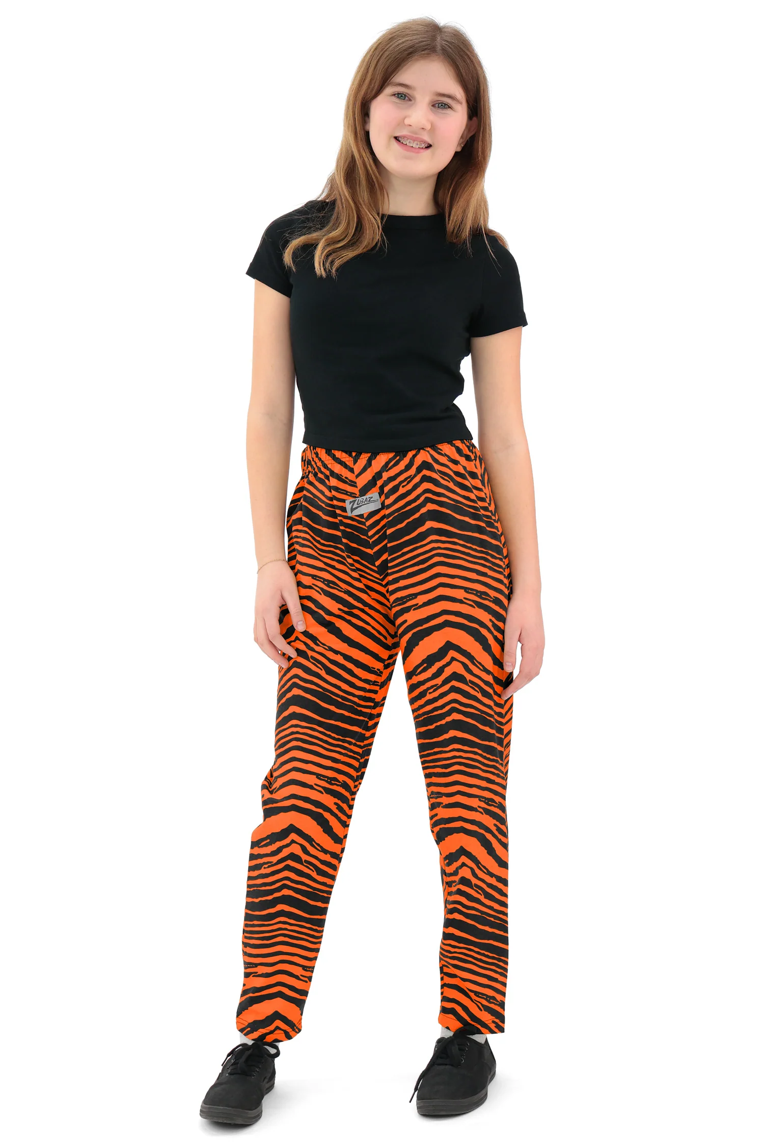 Zubaz Youth Unisex Z88 2 Color Zebra Pant, BLACK/ORANGE - Image 2