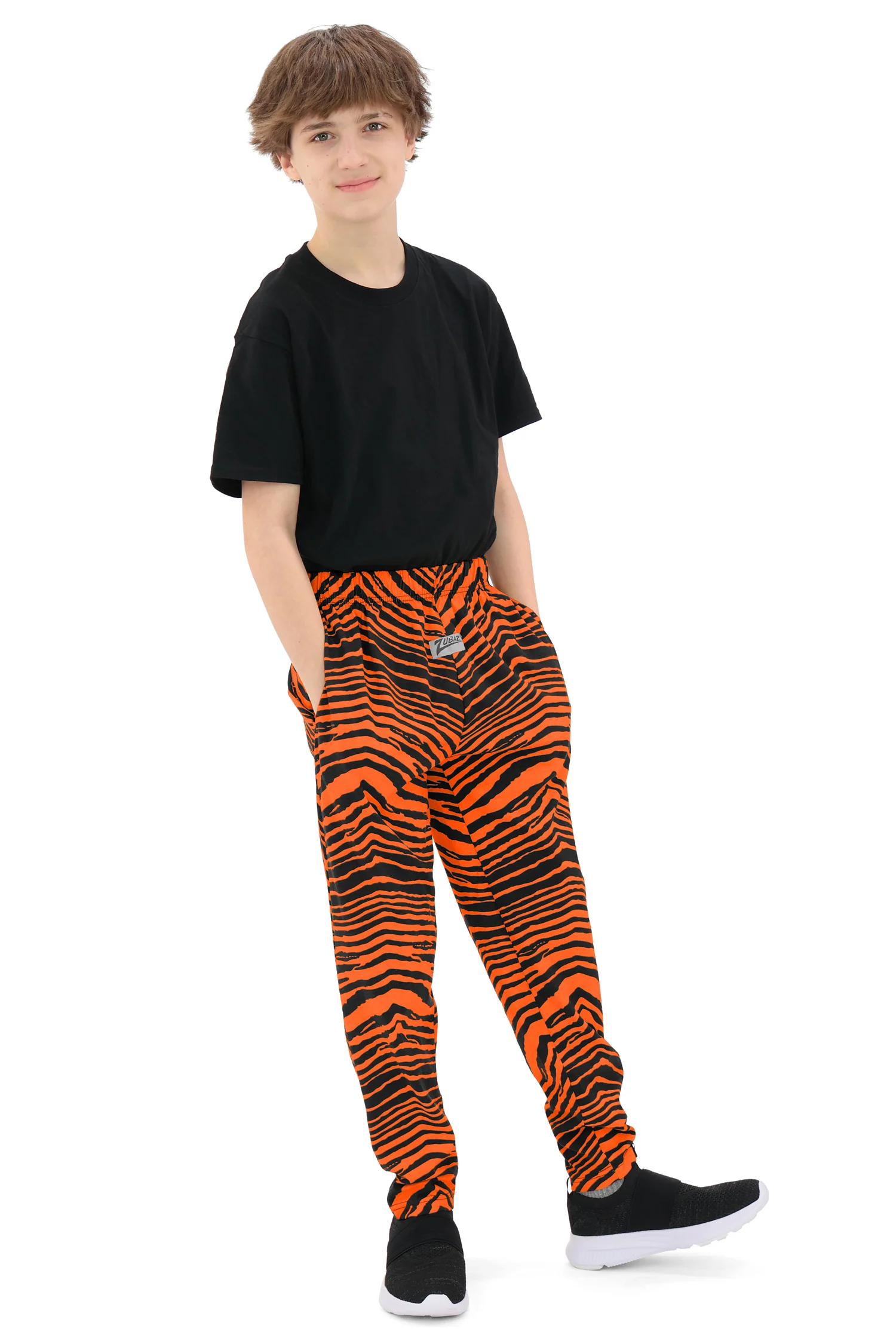 Zubaz Youth Unisex Z88 2 Color Zebra Pant, BLACK/ORANGE - Image 7