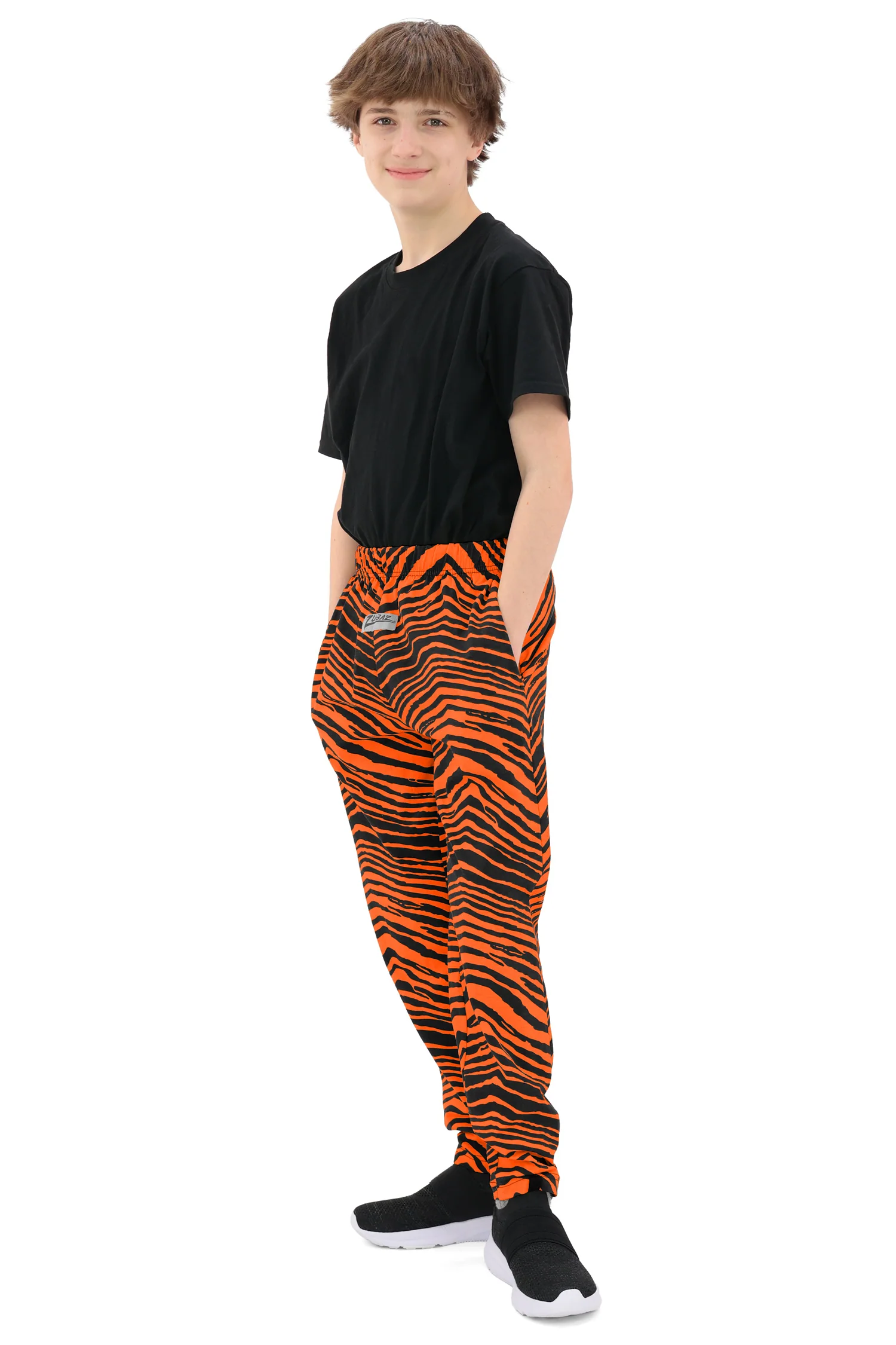 Zubaz Youth Unisex Z88 2 Color Zebra Pant, BLACK/ORANGE - Image 8