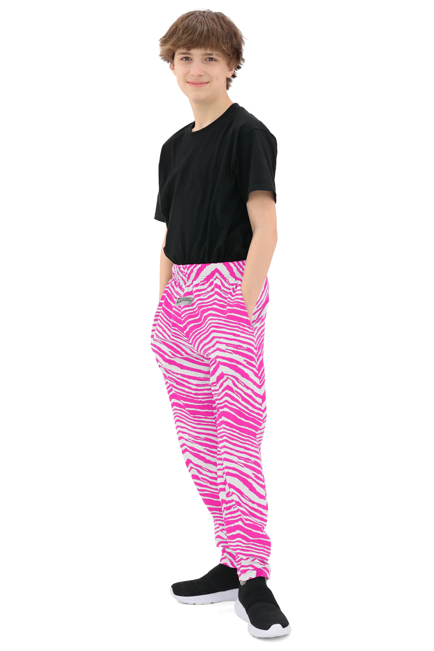 Zubaz Youth Unisex Z88 2 Color Zebra Pant, FLUORESCENT PINK/WHITE - Image 8