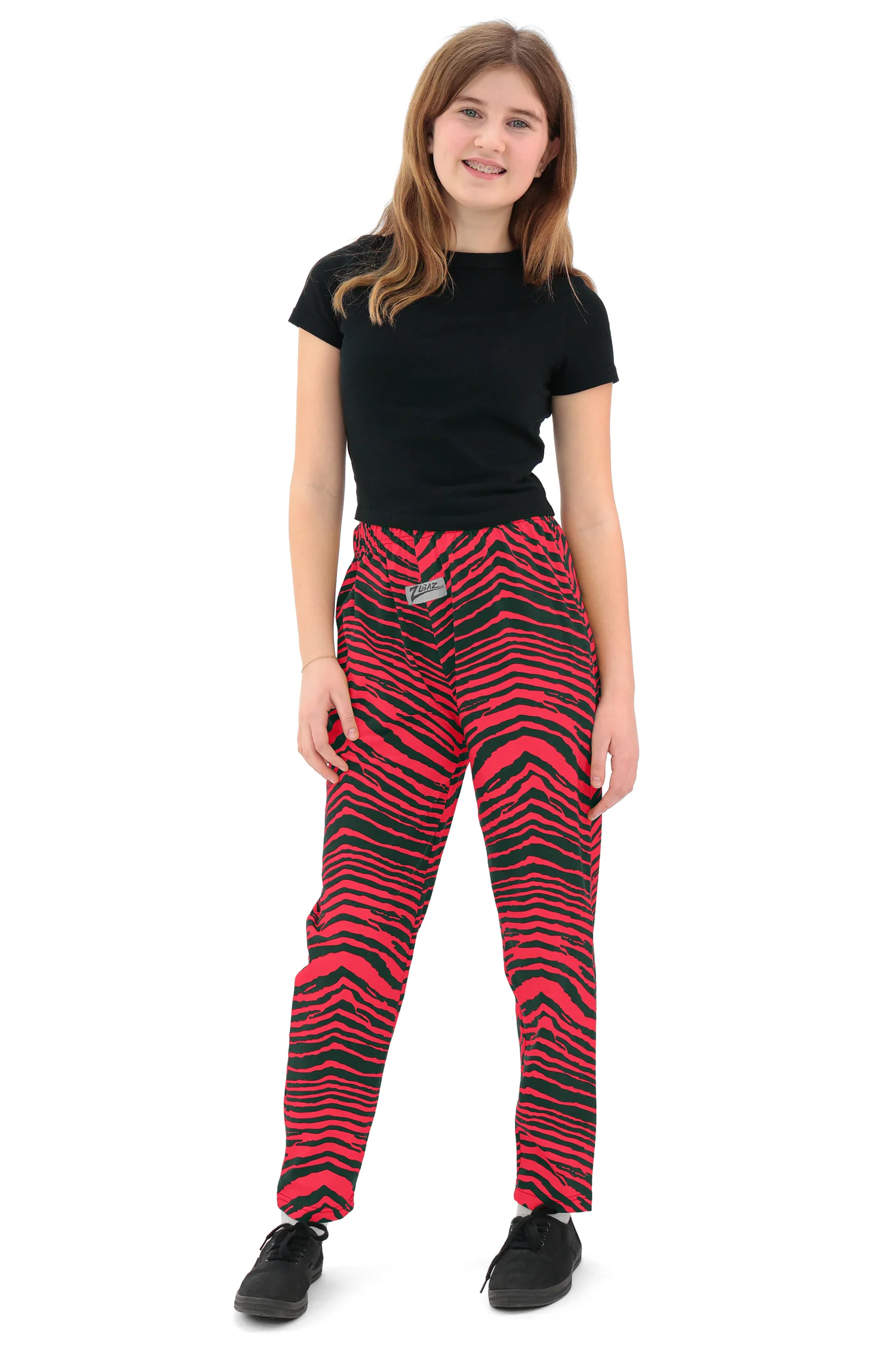 Zubaz Youth Unisex Z88 2 Color Zebra Pant, GREEN/RED - Image 2