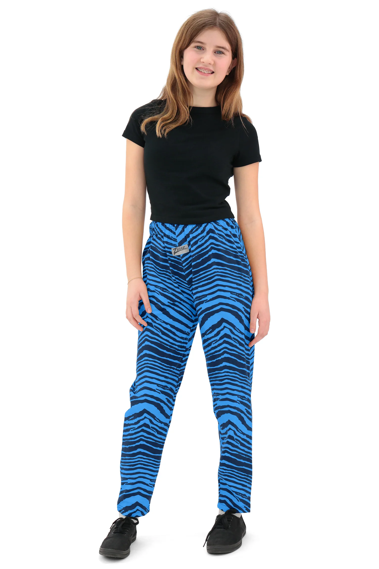 Zubaz Youth Unisex Z88 2 Color Zebra Pant, Navy/LIGHT BLUE - Image 2