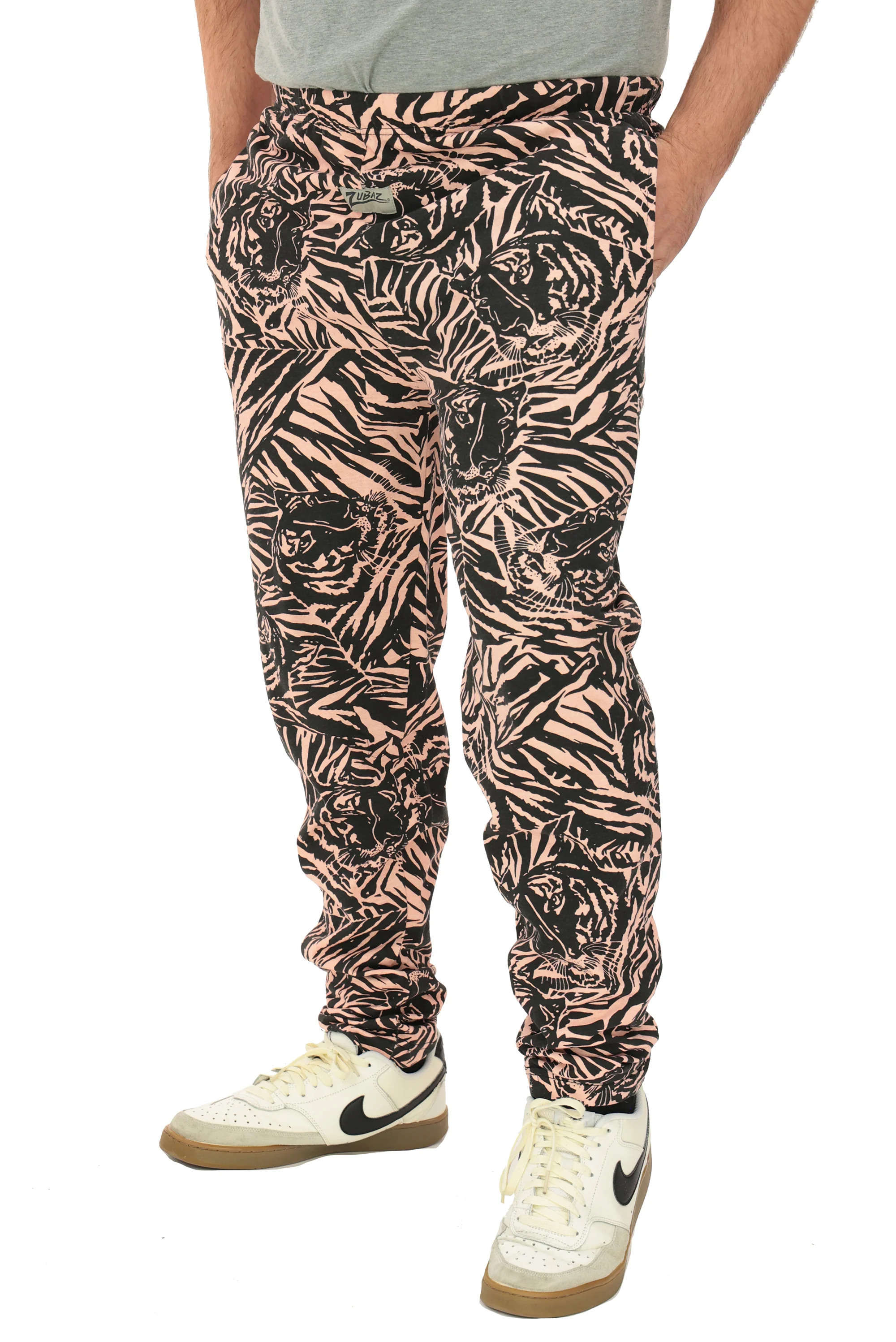 Zubaz Youth Unisex Z88 Tiger Pants, Light Pink/Black
